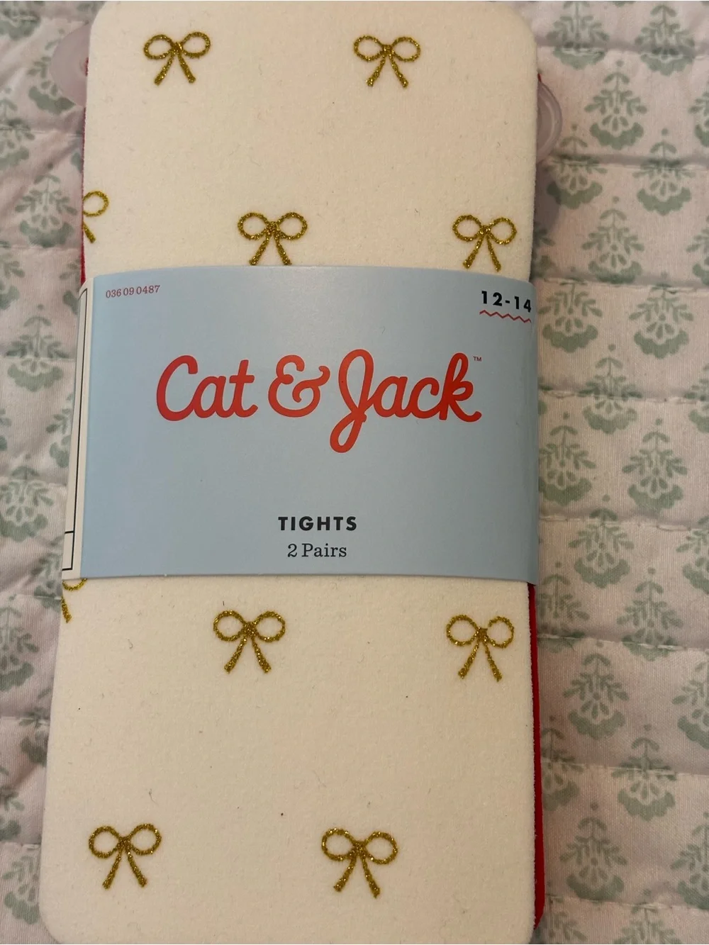 Cat & Jack Cream Tights with Gold Bow Detail